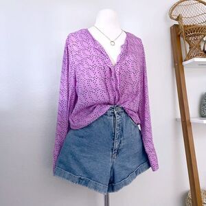 Purple Patterned Long Sleeve Tops